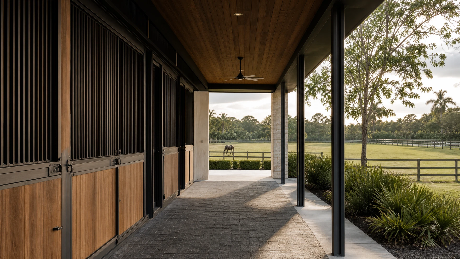 Equestrian rider and horse in a refined training environment
